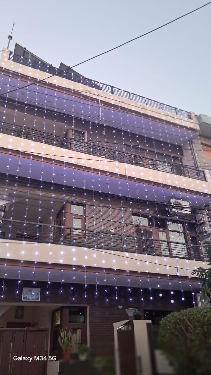 Diwali LED curtain lighting on a house in Mohali