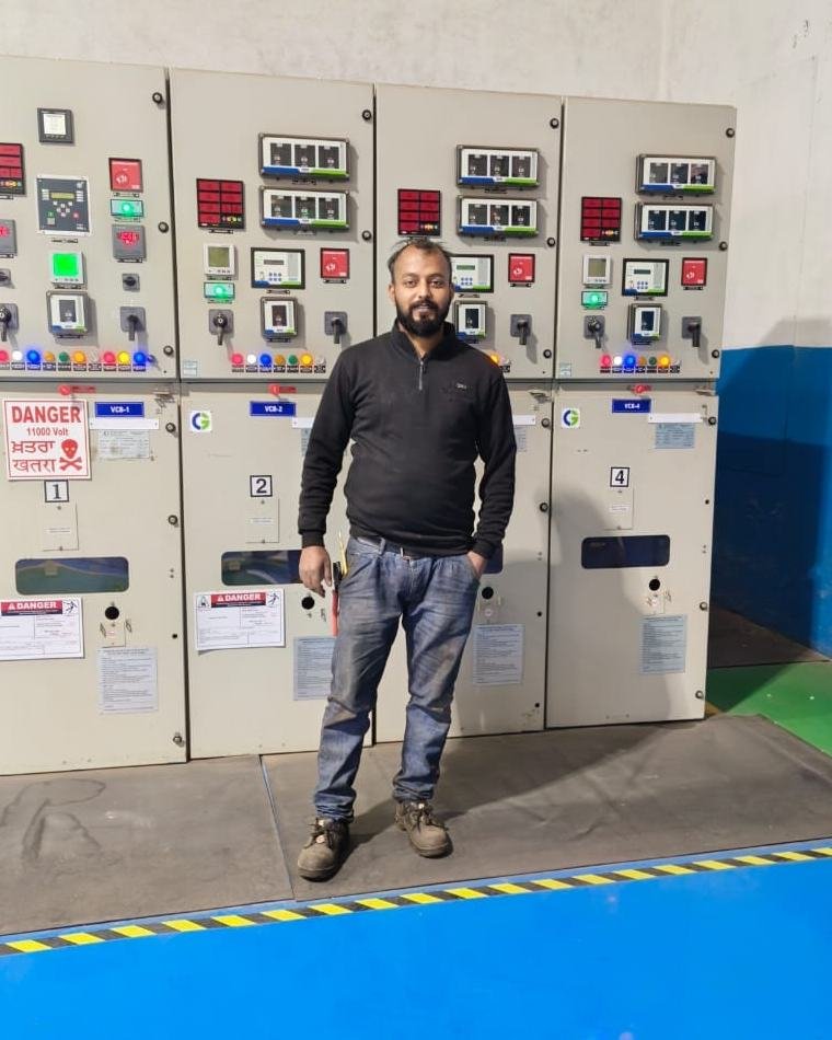 Garishav Sharma of GS Electricals, electrician in Phase 1 Mohali, at an 11kV switchgear panel
