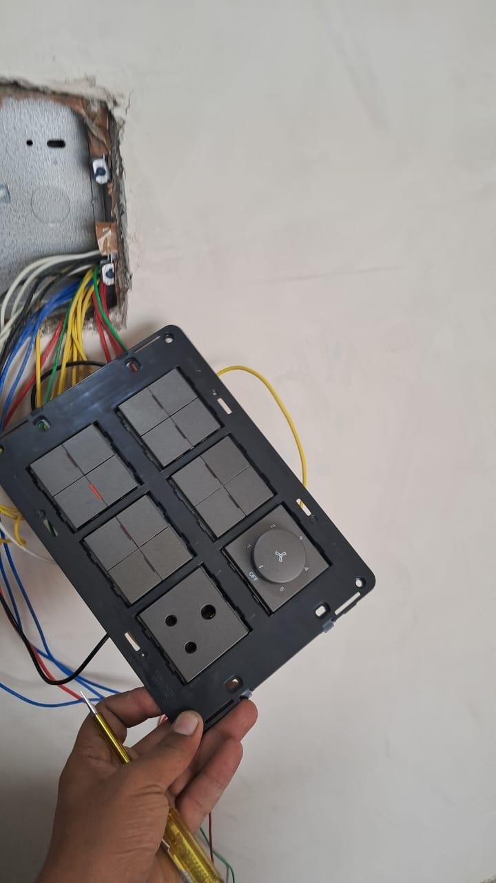 Modular switchboard and concealed wiring fitted by GS Electricals in a Mohali home