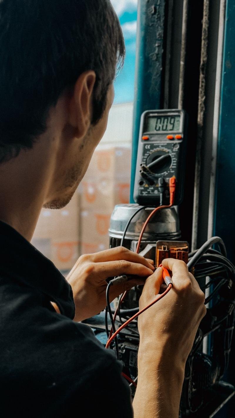 Electrician tracing a wiring fault with a multimeter